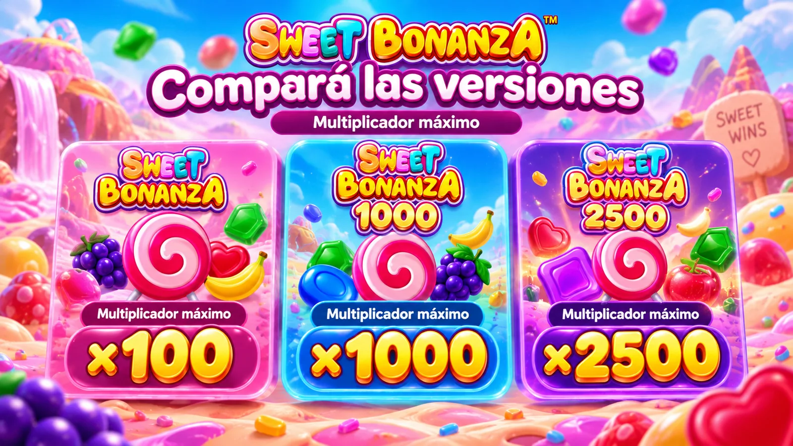 Comparación de Sweet Bonanza, 1000 y 2500 por multiplicador máximo
